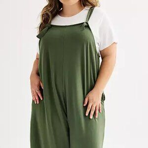 Live To Be Spoiled Women’s Large Wide Leg Jumpsuit & Tee Olive White - SIZE 3X